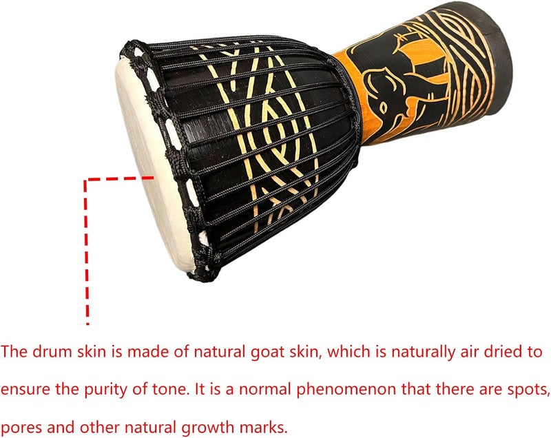 SIPSOCE Djembe Drum 8'' Hand Drum Musical Instrument African Drumk, Bongo (Black elephant) - Image 4
